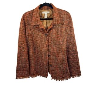 Clothes Brand Ladies Wool Blend Tweed Fringe Hem Jacket Size XL Fall Colors‎